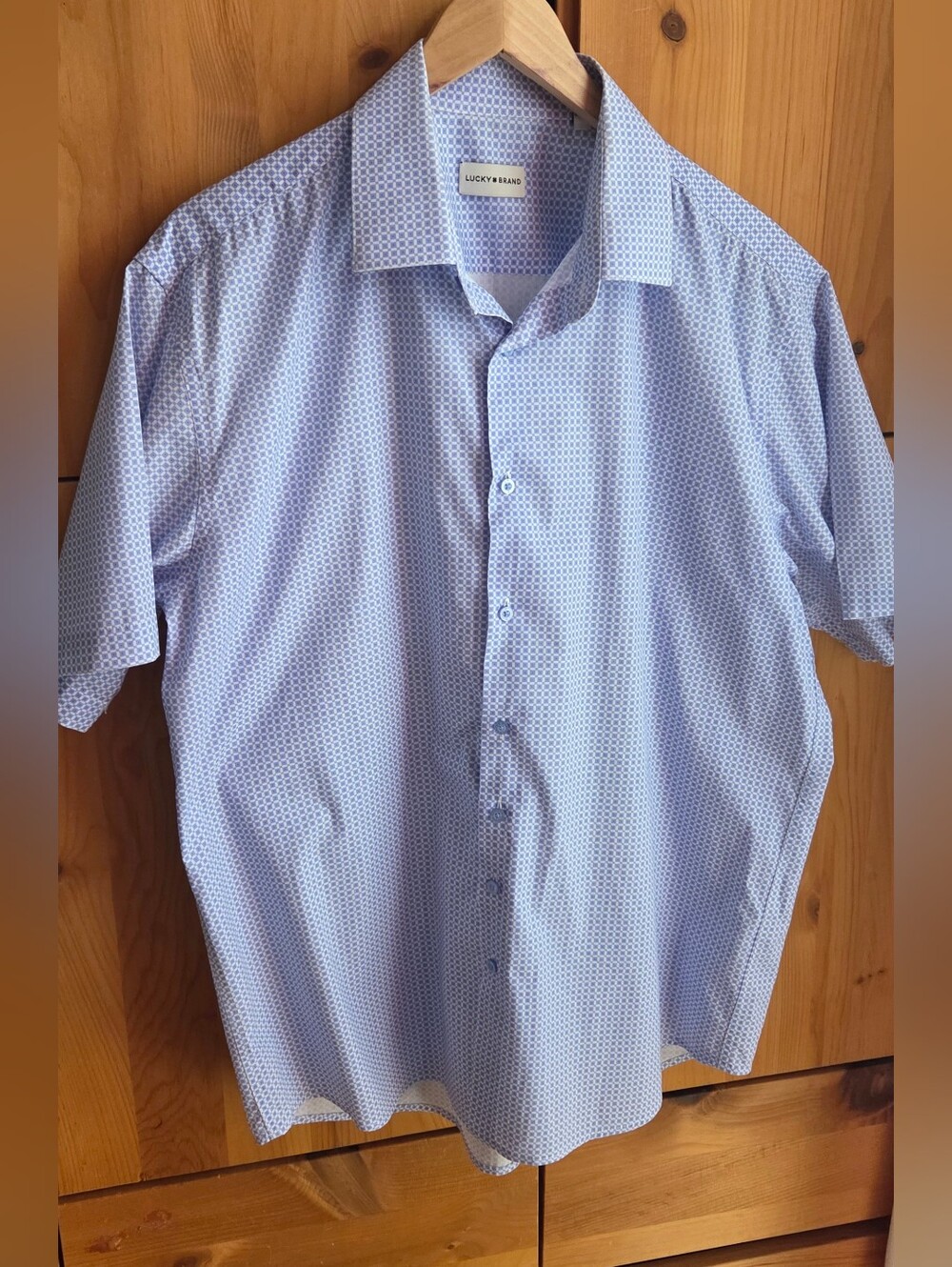 Lucky Brand Men's Blue & White Cotton Shirt Sleeve Shirt Size Large